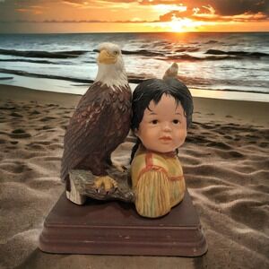1988 Gregory Perillo BRAVE AND FREE Porcelain Statue Native American Bald Eagle